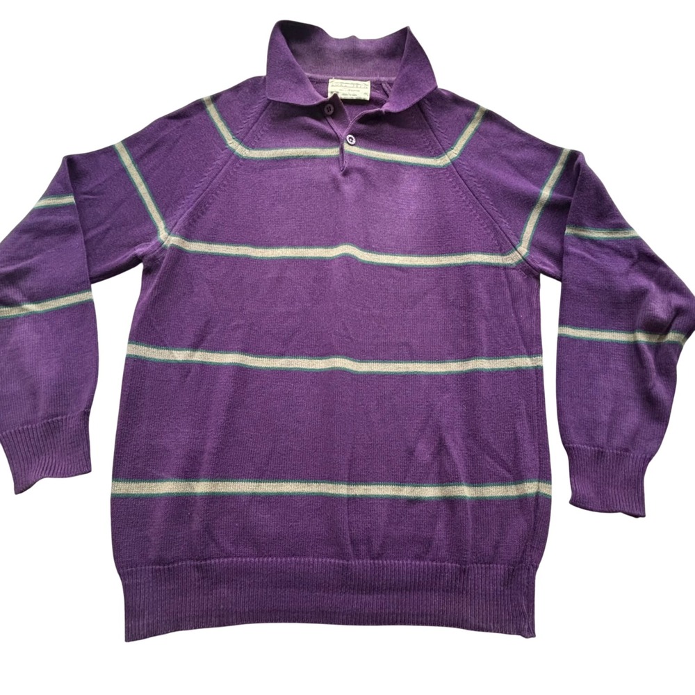 VTG Lord Jeff Mens M‎ 100% Cotton Purple Striped Knit Polo Sweater Shirt  USA